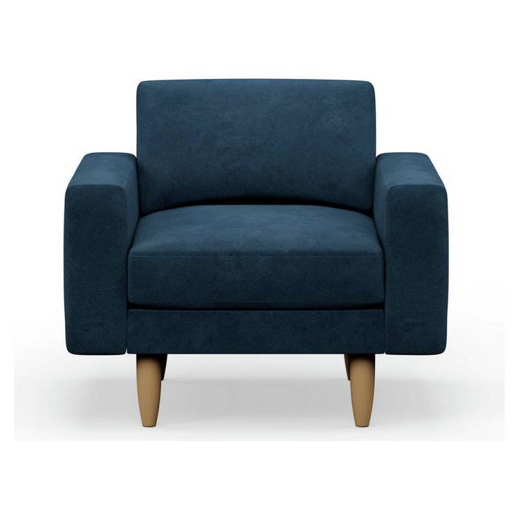 Hutch Velvet Block Arm Armchair - Ink Blue 0