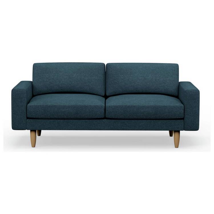 Hutch Fabric Block Arm 3 Seater Sofa - Aegean Blue 0