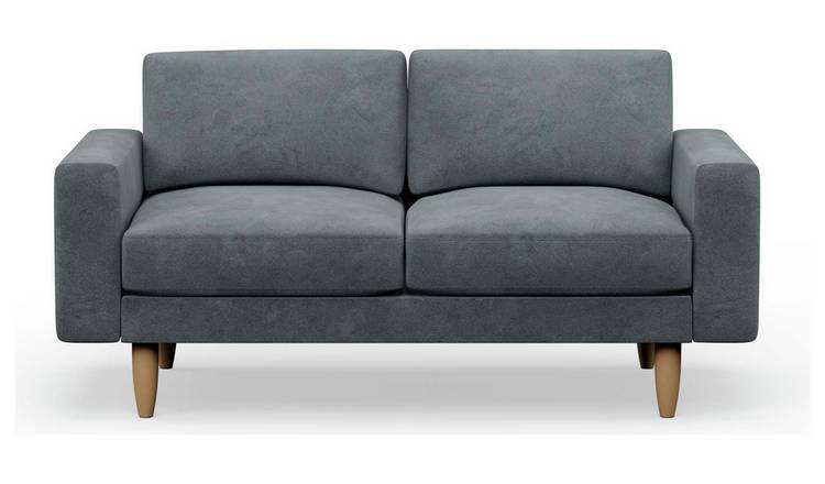 Hutch Velvet Block Arm 2 Seater Sofa - Slate Grey