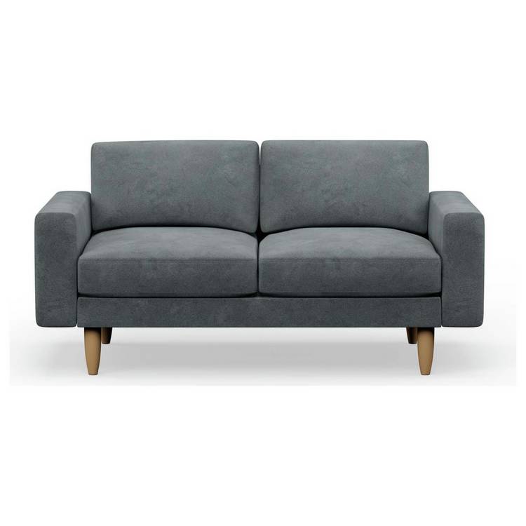 Hutch Velvet Block Arm 2 Seater Sofa - Slate Grey 0