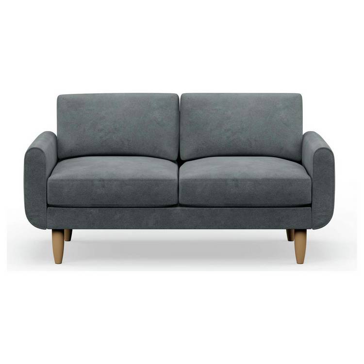 Hutch Velvet Round Arm 2 Seater Sofa - Slate Grey 0