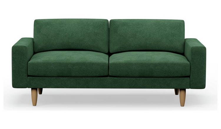 Hutch Velvet Block Arm 3 Seater Sofa - Sage Green