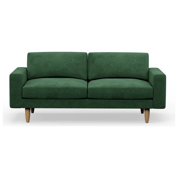 Hutch Velvet Block Arm 3 Seater Sofa - Sage Green 0