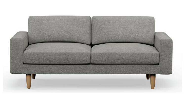 Hutch Fabric Block Arm 3 Seater Sofa - Dove Grey