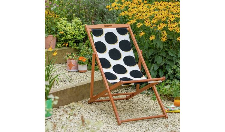 Habitat Folding Wooden Garden Deck Chair - Black & White