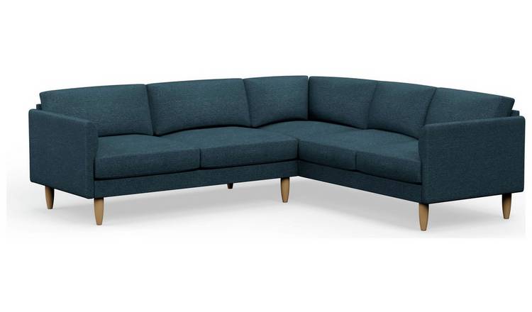 Hutch Fabric Curve Arm 6 Seater Corner Sofa - Aegean Blue