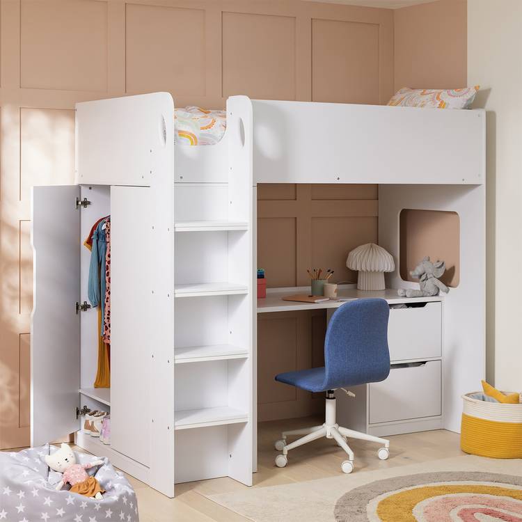 Habitat Jude High Sleeper With Wardrobe - White 0