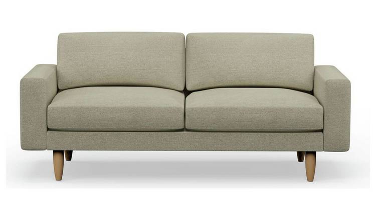 Hutch Fabric Block Arm 3 Seater Sofa - Oat