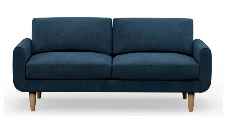 Hutch Velvet Round Arm 3 Seater Sofa - Ink Blue