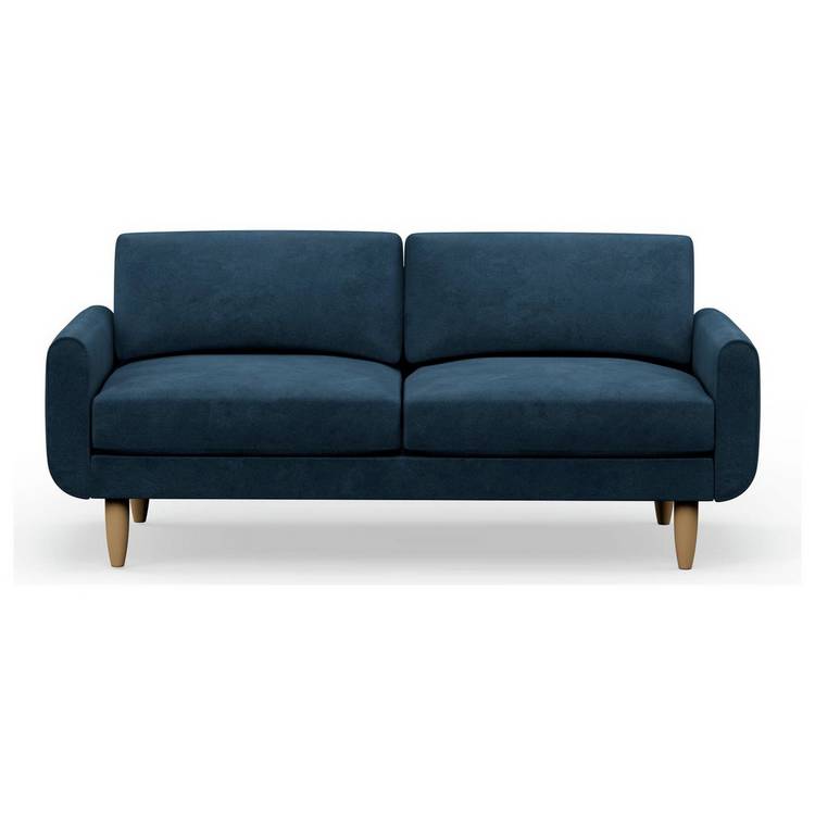 Hutch Velvet Round Arm 3 Seater Sofa - Ink Blue 0