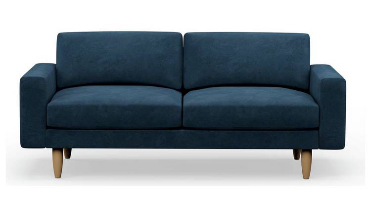 Hutch Velvet Block Arm 3 Seater Sofa - Ink Blue