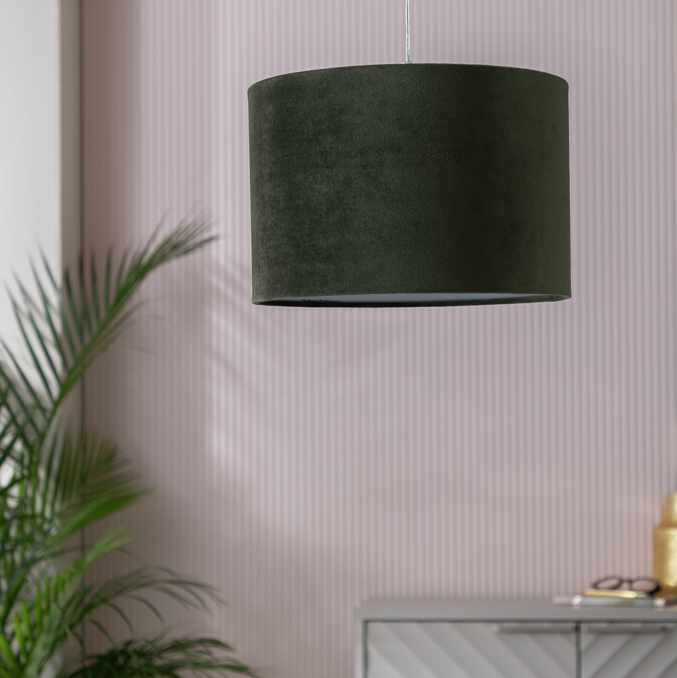 Buy Habitat Green Velvet Easy Fit Drum Lampshade - 30cm | Lamp Shades ...