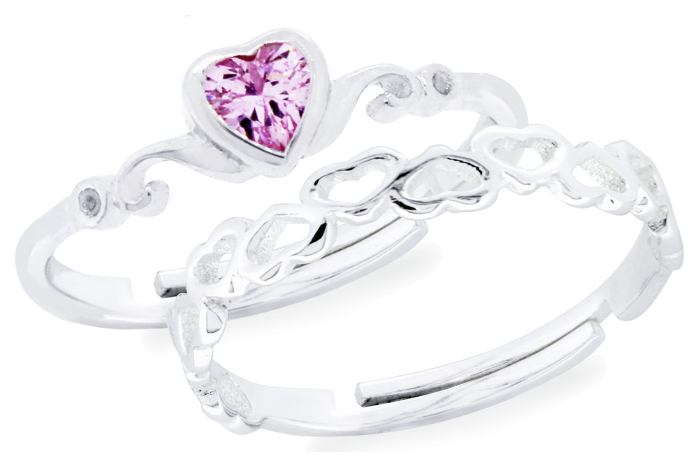 Revere Kids Sterling Silver Heart Adjustable Rings -Set of 2