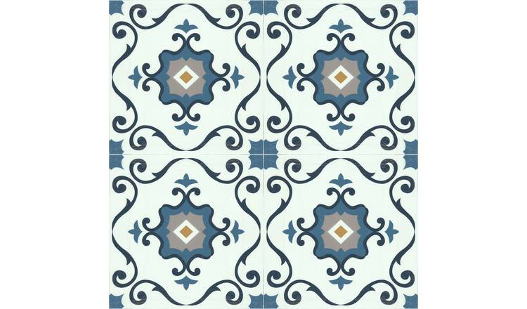 Arthouse Peel-and-Stick Floor Tile Motif Blue Wallpaper