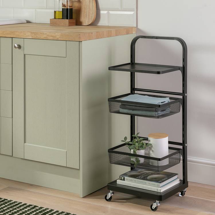 Argos Home Adjustable 3 Tier Kitchen Storage Trolley - Black 0