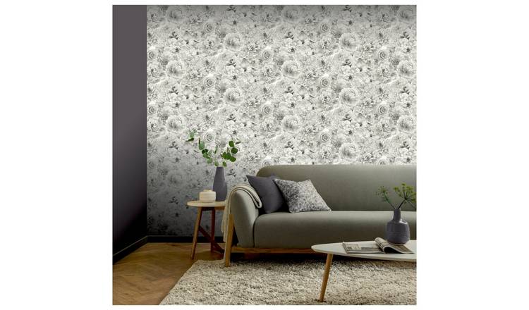 Arthouse Floral Print Silver Wallpaper