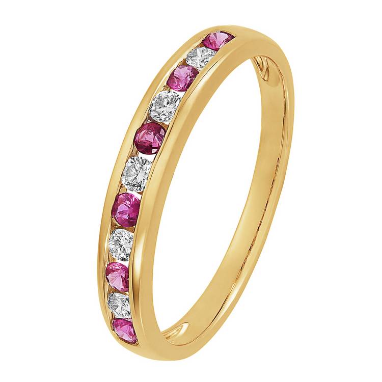 Revere 9ct Gold 0.15ct Diamond and Ruby Eternity Ring - P 0