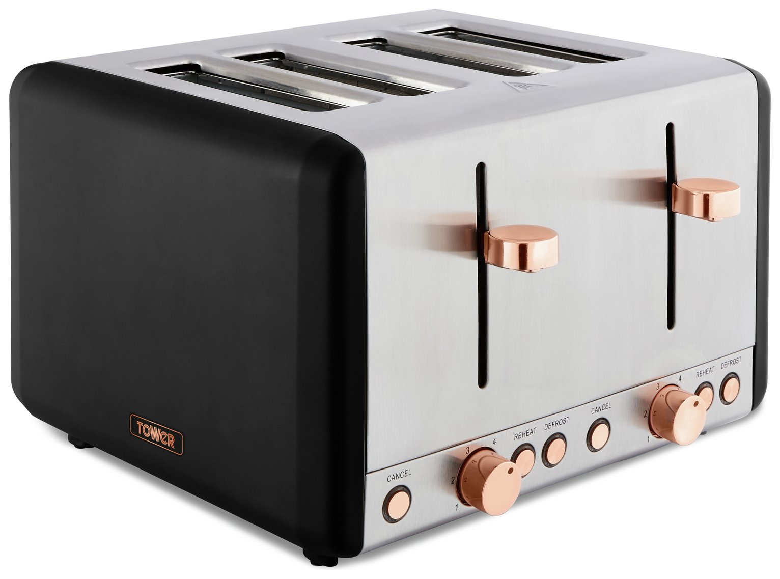 Tower T20051RG Cavaletto 4 Slice Toaster - Black & Rose Gold