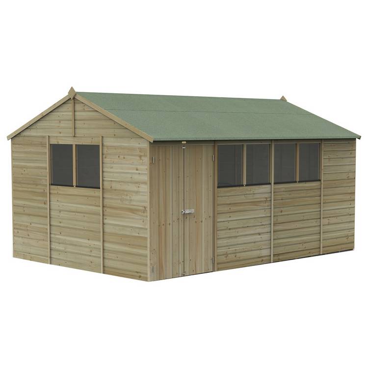 Forest Beckwood Shiplap 6 Windows Reverse Apex Shed 15x10ft 0