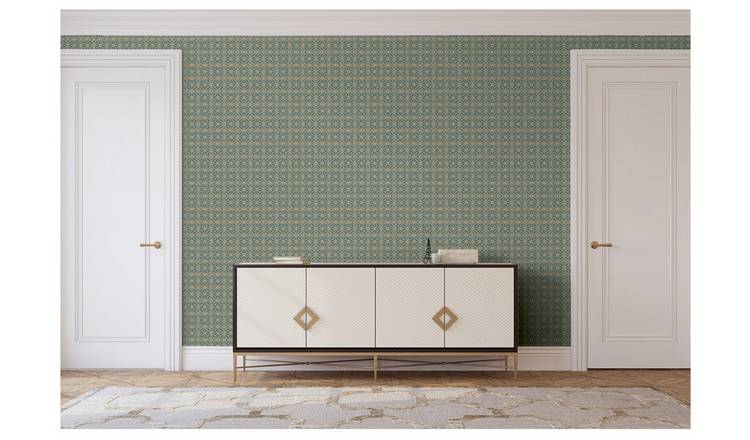 Arthouse Moorish Mosaic Teal Gold Wallpaper