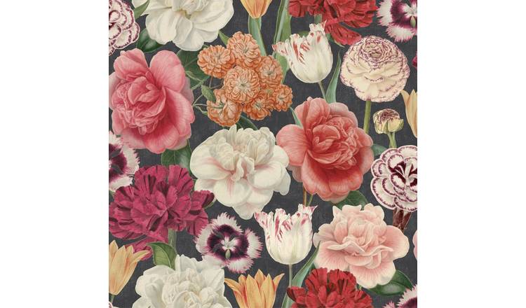 RHS Blooming Bouquet Black Wallpaper