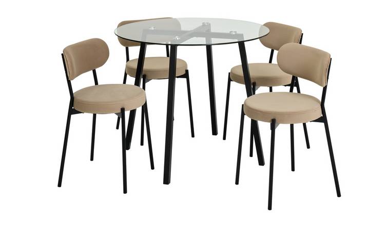 Argos Home Fyra Glass Dining Table & 4 Natural Chairs