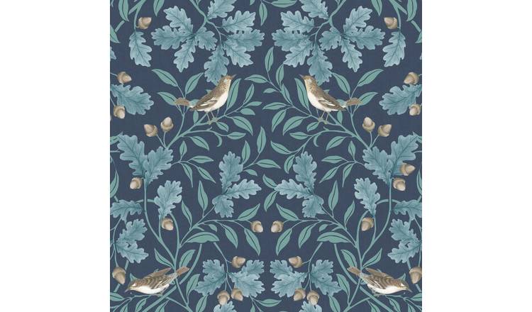 RHS Woodland Songsbirds Navy Wallpaper