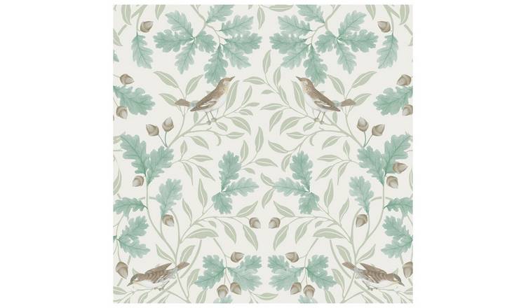 RHS Woodland Songsbirds Sage Wallpaper