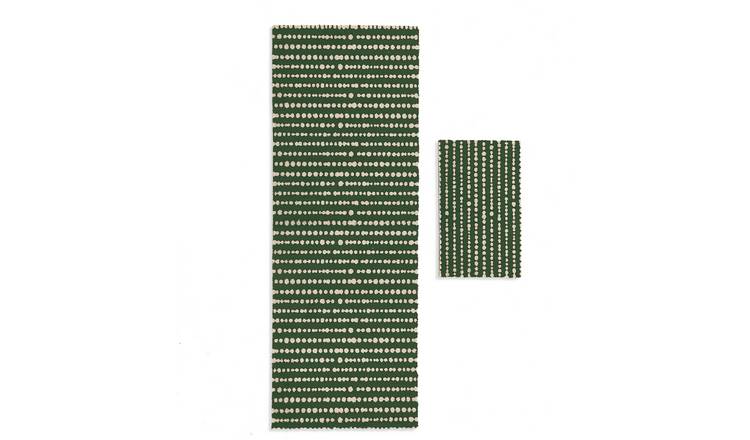 Habitat Dot Stripe Green Runner & Mat Set - 150x57cm