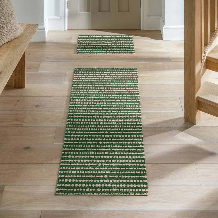 Habitat Dot Stripe Green Runner & Mat Set - 150x57cm 0