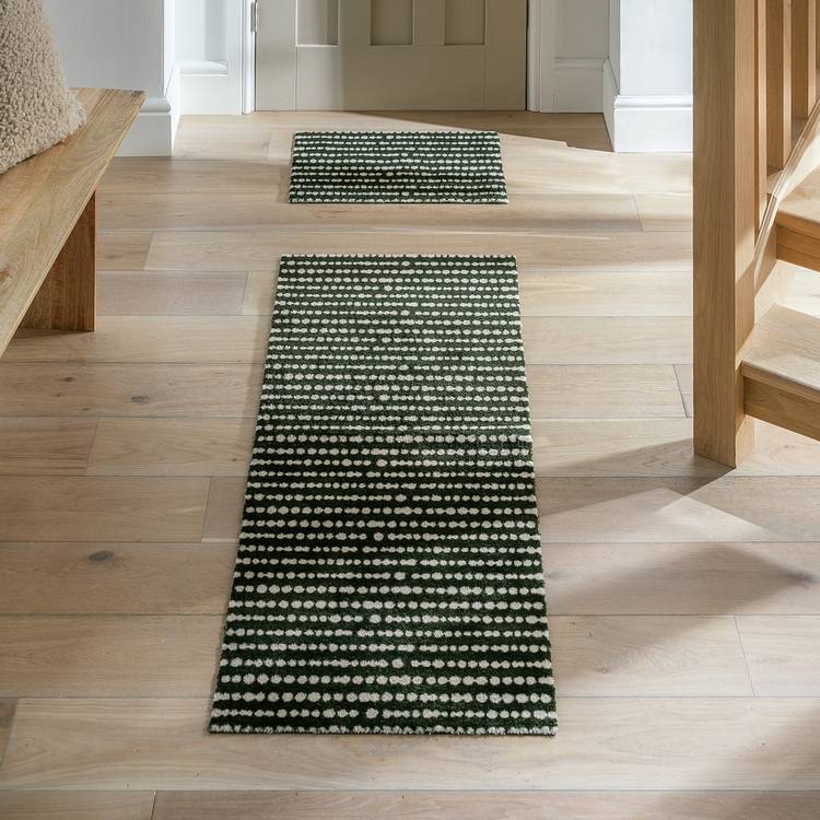 Habitat Dot Stripe Green Runner & Mat Set - 150x57cm 0