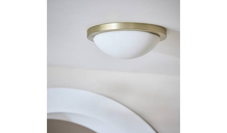 Habitat Opal Glass Flat Bathroom Flush Ceiling Light- Brass