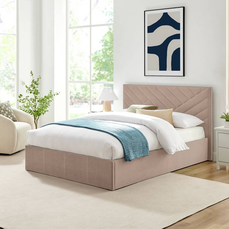 Argos Home Luca End Lift Small Double Ottoman Bed - Latte 0