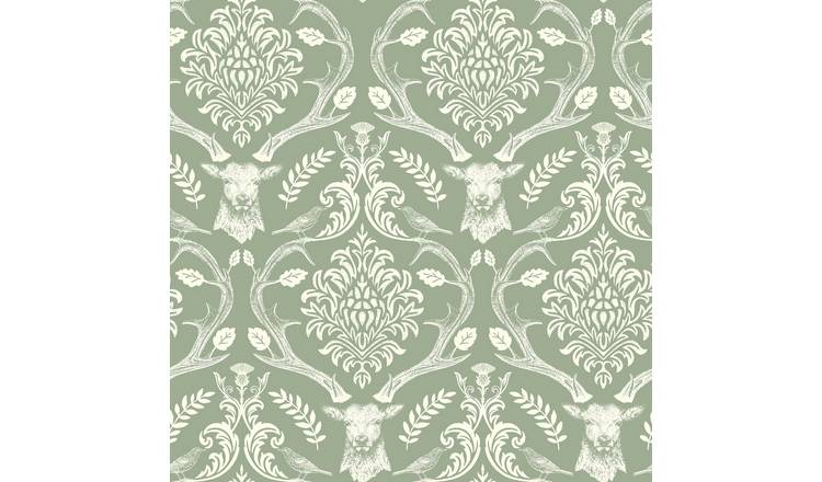 Arthouse Stag Damask Sage Green Wallpaper