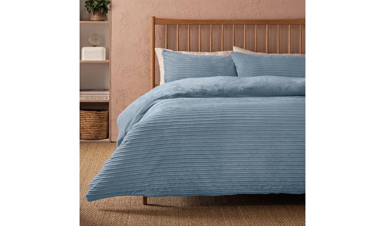 Argos Home Ribbed Fleece Blue Bedding Set - Single