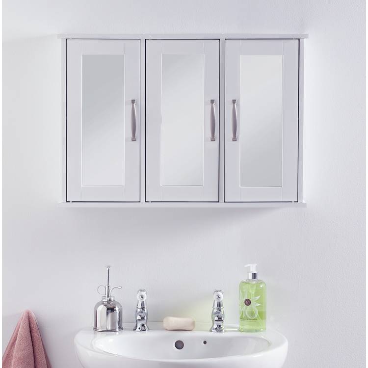 Argos Home Tongue & Groove 3 Door Mirrored Cabinet - White 0