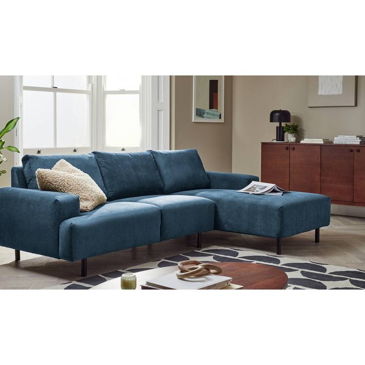 Habitat Julien Velvet Right Hand Corner Chaise Sofa - Navy 0