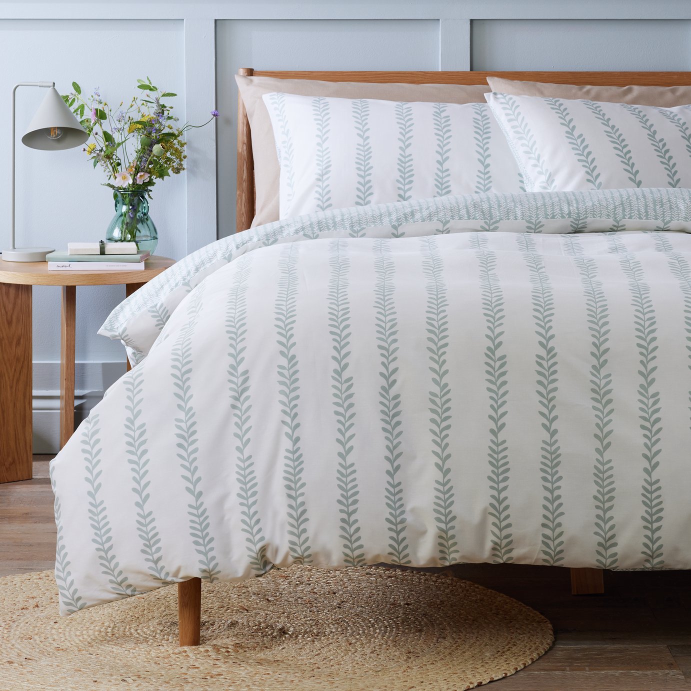 Argos Home Leaf Stripe Green Bedding Set - King size