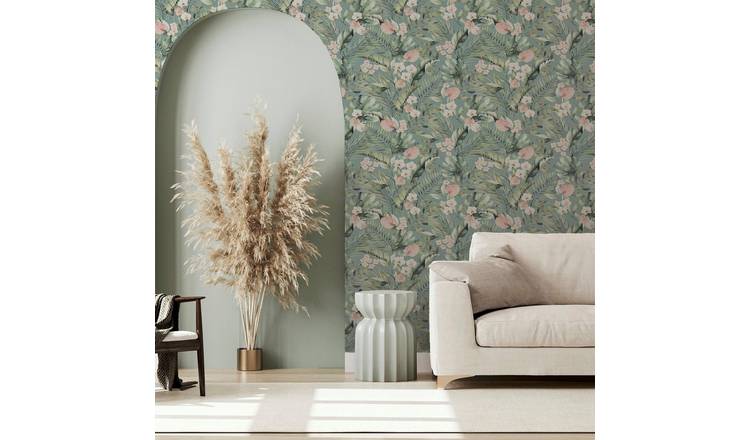 Arthouse Tropical Floral Sea Blue Wallpaper