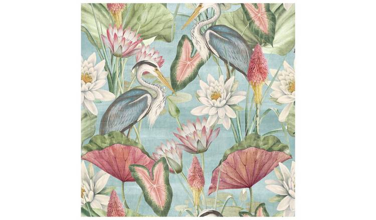 Esselle Home Waterlily Lake Soft Blue Wallpaper