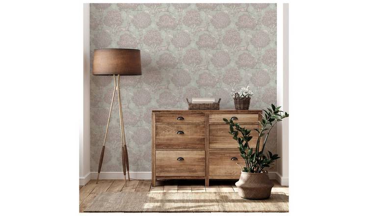 Arthouse Woodland Scene Sage Green Wallpaper