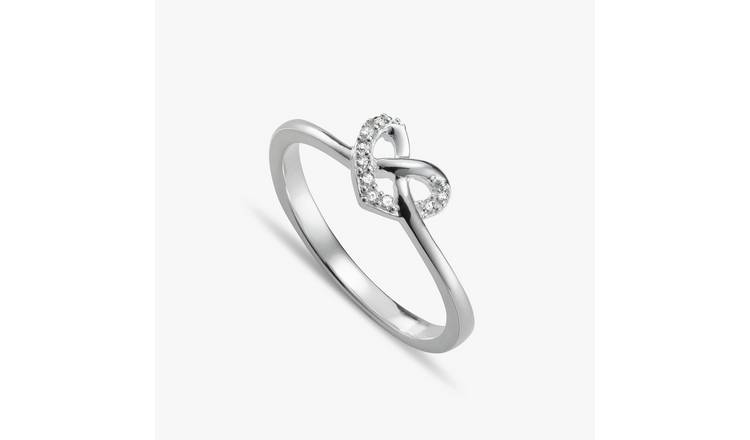 Revere Sterling Silver Diamond Studded Heart Knot Ring - L