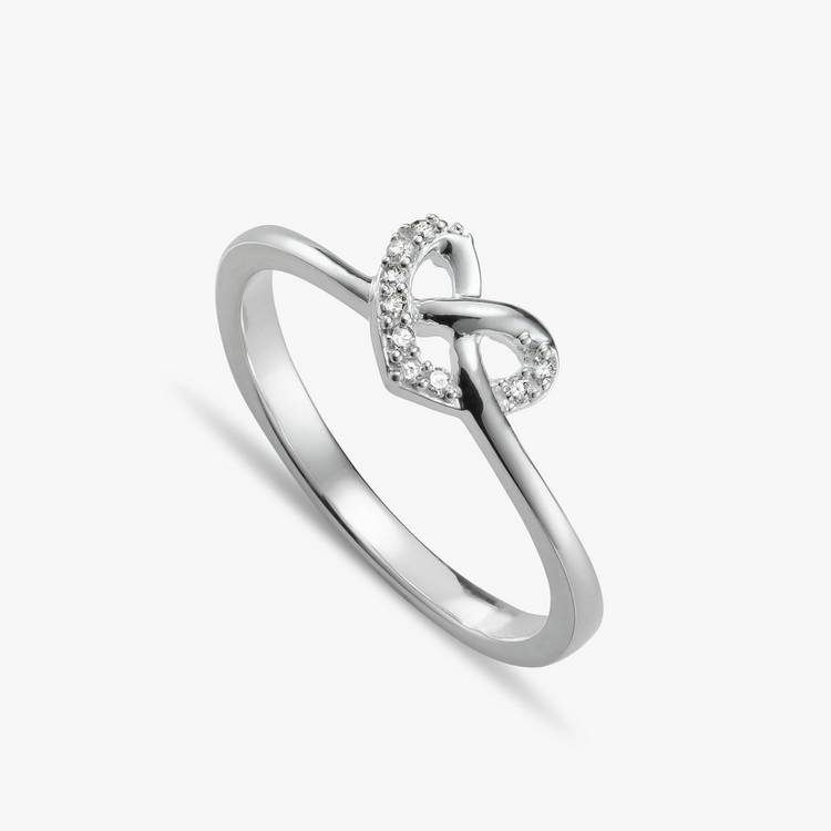 Revere Sterling Silver Diamond Studded Heart Knot Ring-Large 0