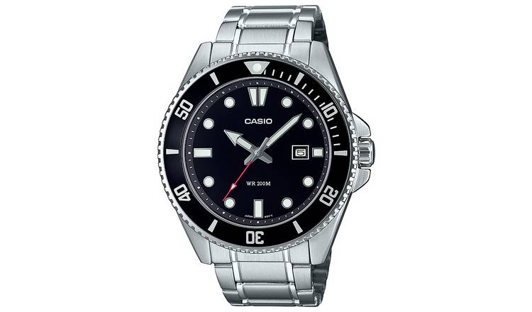 Casio Men's Stainless Steel Black Dial Silver Strap Watch