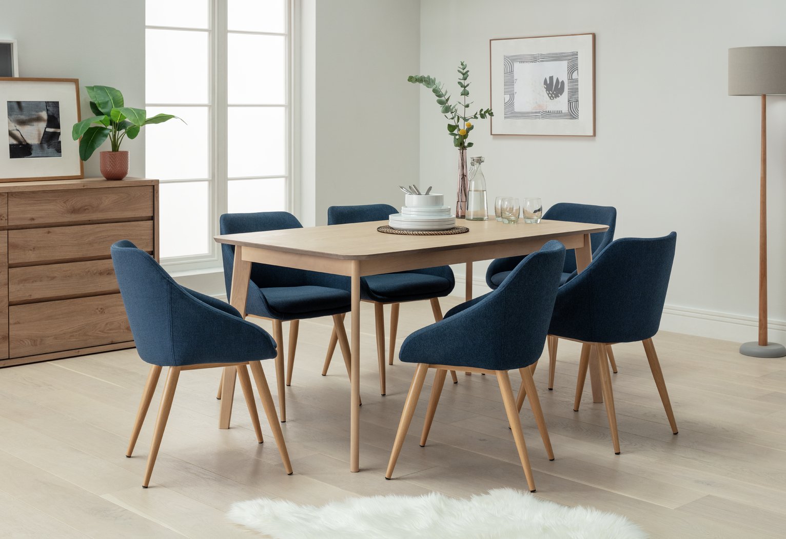 Argos Home Skandi Oak Veneer Dining Table & 6 Blue Chairs Review