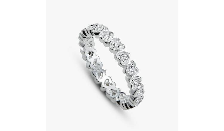 Revere Sterling Silver Cubic Zirconia Heart Band Ring - R