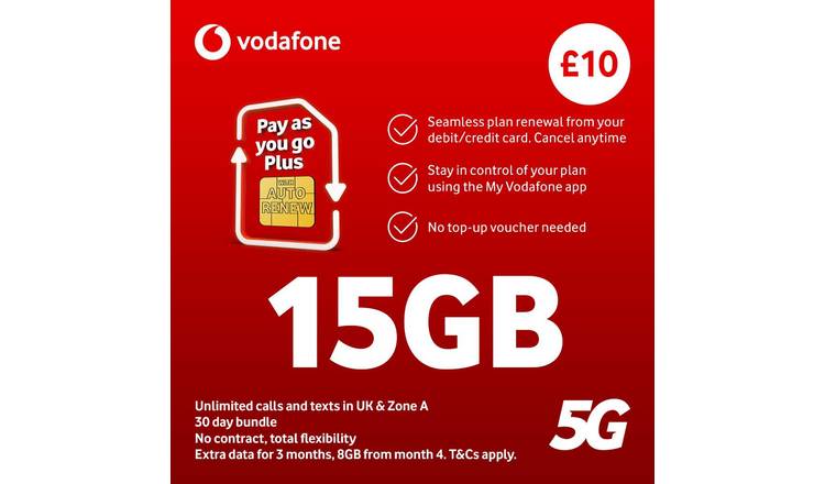 Vodafone Pay As You Go Plus SIM Card