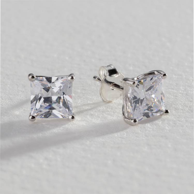 Revere Sterling Silver Square Cubic Zirconia Stud Earrings 0