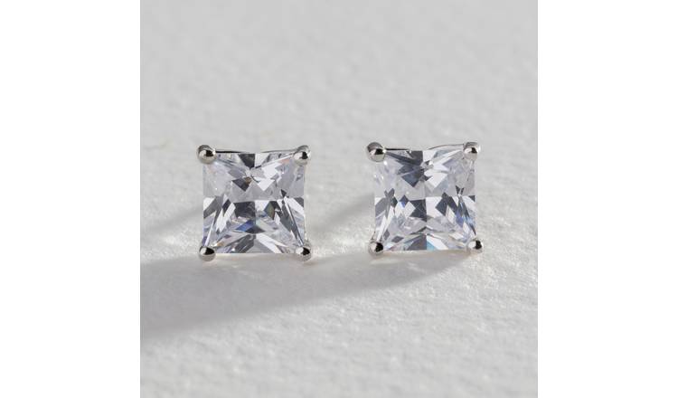 Aooaz Jewelry Material Silver Earrings Square Cubic Zirconia Stud Earrings Blue