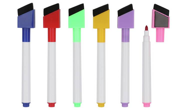 Home Pack of 6 Magnetic Dry Wipe Pens - Multicoloured